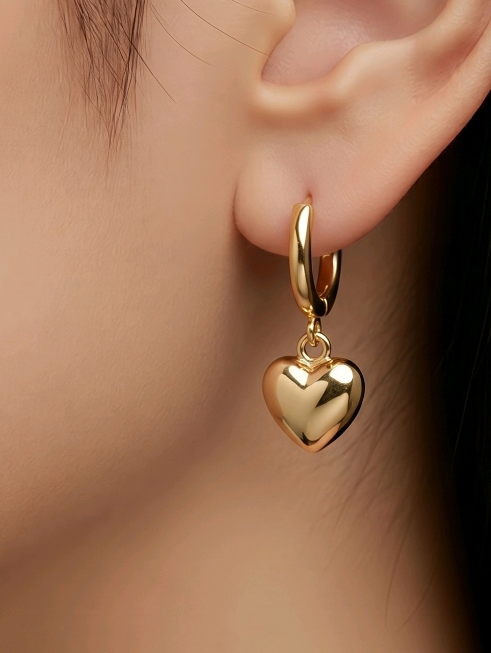 Gold Huggie Hoop Earrings Heart Charm 15mm 18K Stainless Steel Coquette Glam